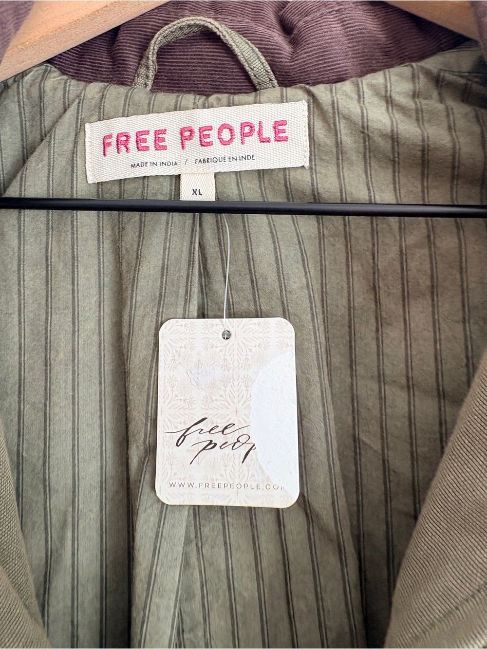 NWT Free People Harley Olive Utility Jacket with Corduroy Collar - Picture 5 of 10
